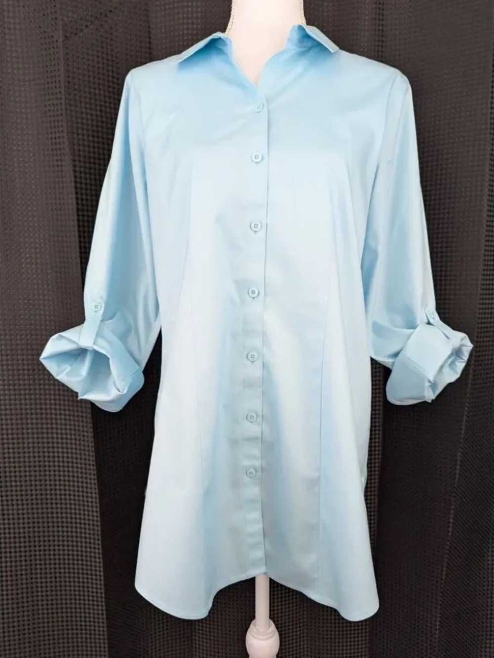 NWOT! CHICO'S! AQUA POLISHED NO-IRON COTTON ADJ. SLEEVE Button Down